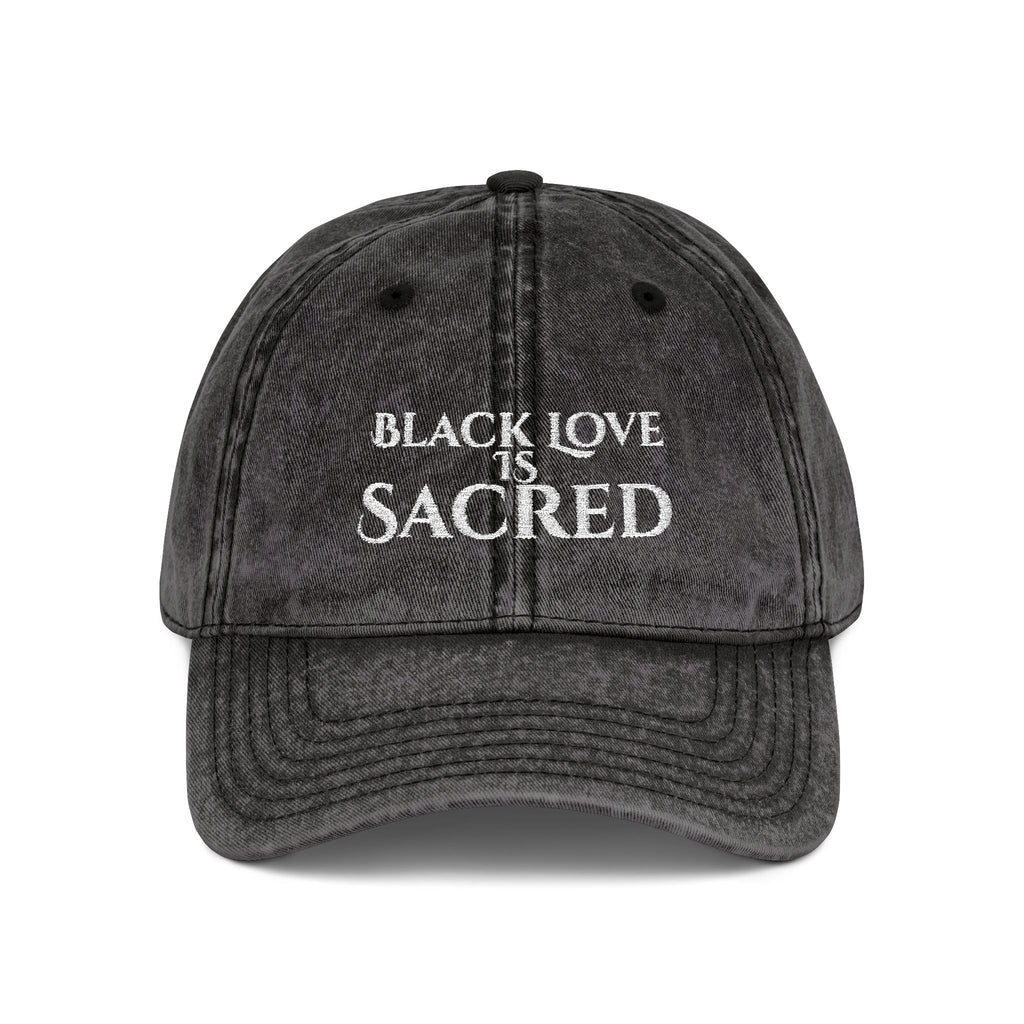 Vintage Cap with Sacred Black Love Embroidery, Stylish Hat for Empowerment, Gift for Holidays, Casual Wear, Statement Accessories