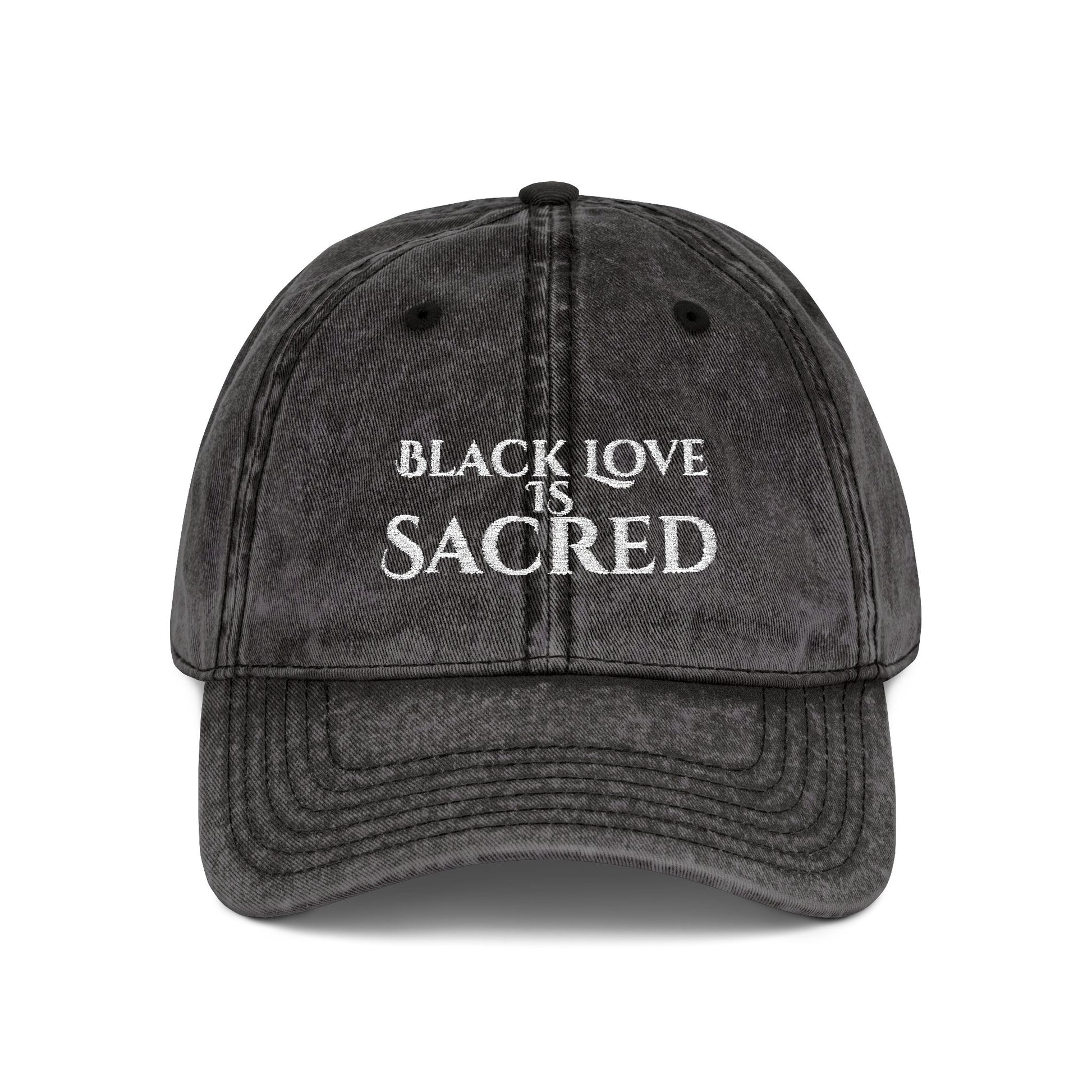 Vintage Cap with Sacred Black Love Embroidery, Stylish Hat for Empowerment, Gift for Holidays, Casual Wear, Statement Accessories