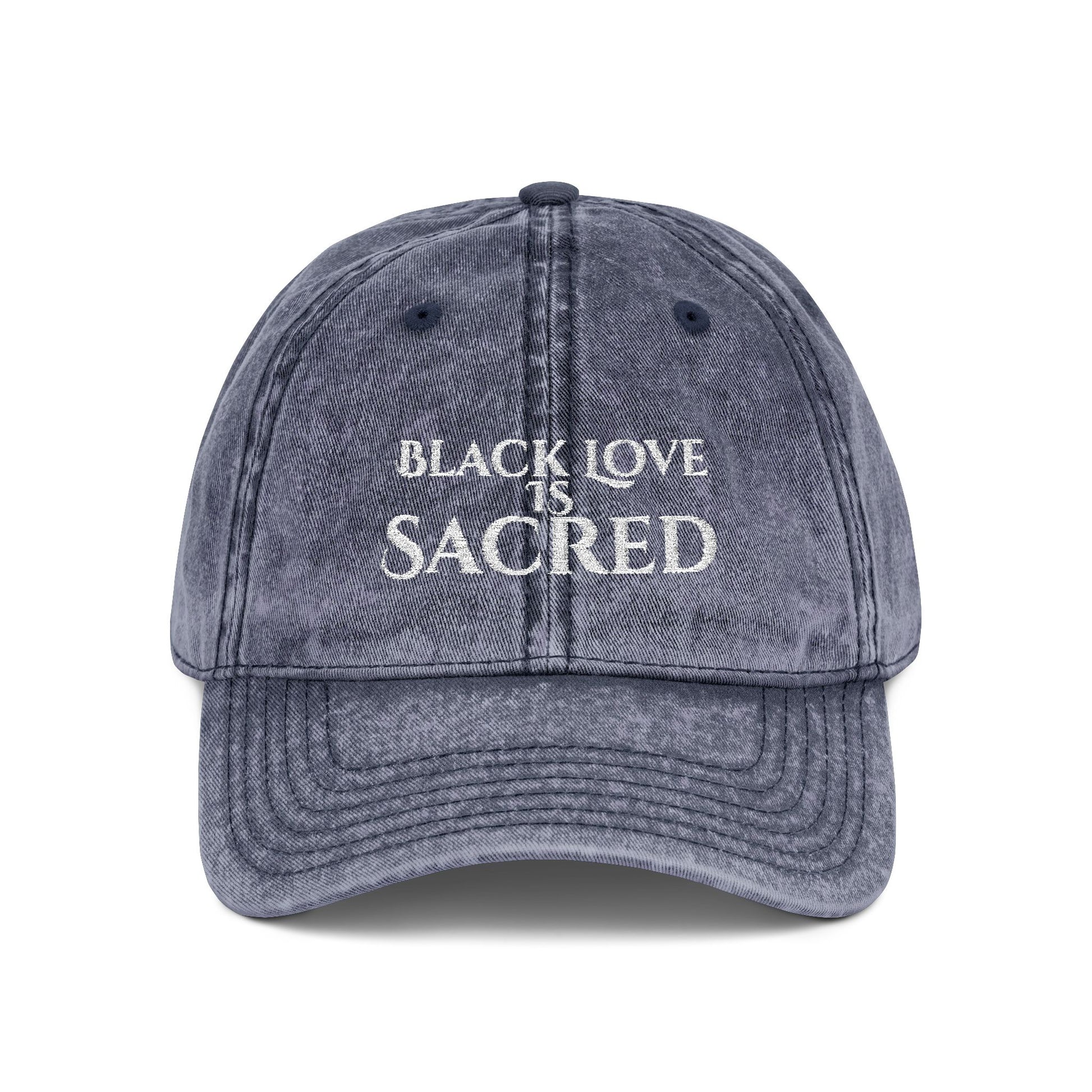 Vintage Cap with Sacred Black Love Embroidery, Stylish Hat for Empowerment, Gift for Holidays, Casual Wear, Statement Accessories