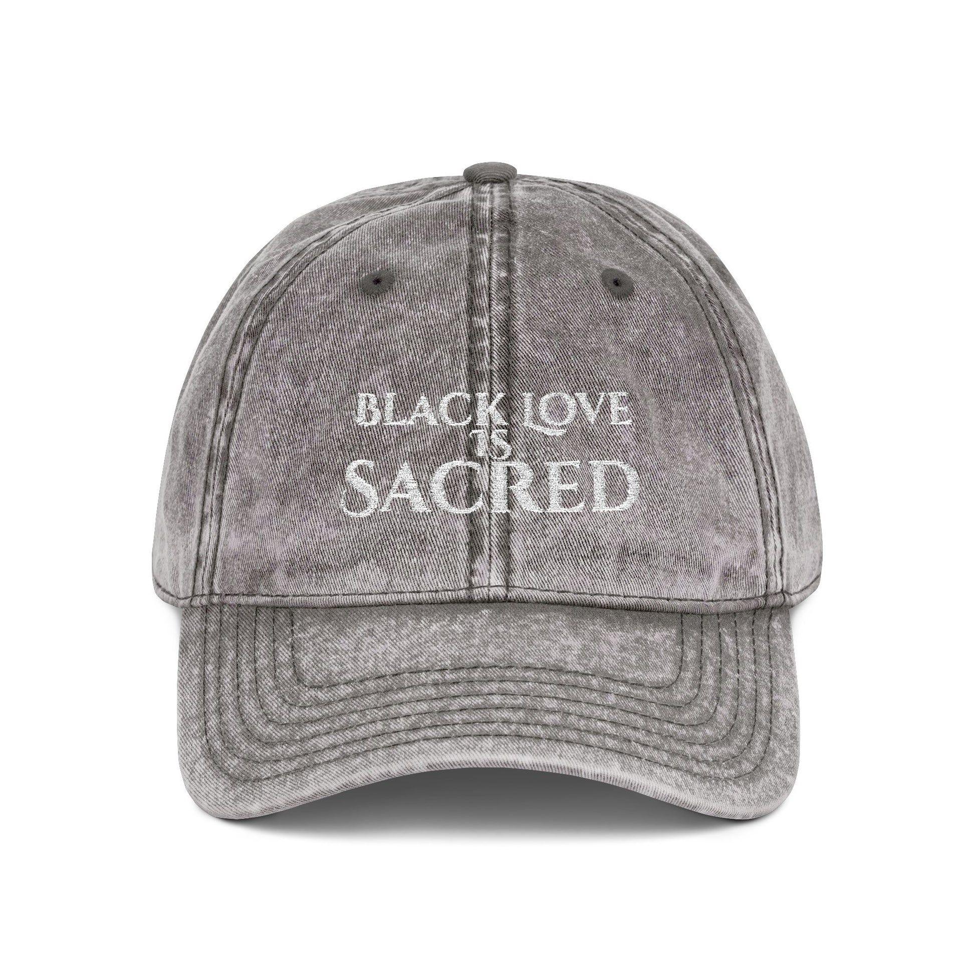 Vintage Cap with Sacred Black Love Embroidery, Stylish Hat for Empowerment, Gift for Holidays, Casual Wear, Statement Accessories