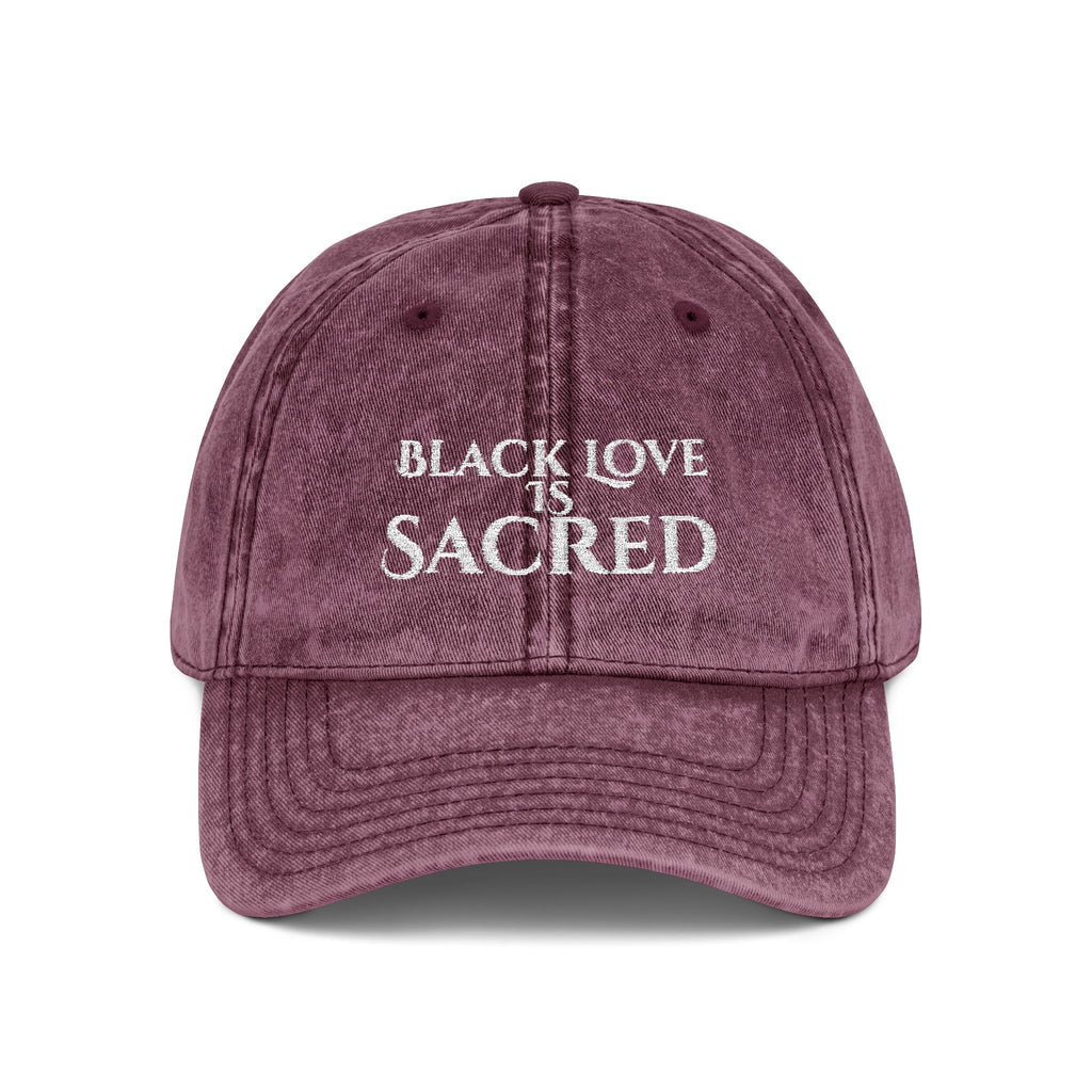 Vintage Cap with Sacred Black Love Embroidery, Stylish Hat for Empowerment, Gift for Holidays, Casual Wear, Statement Accessories